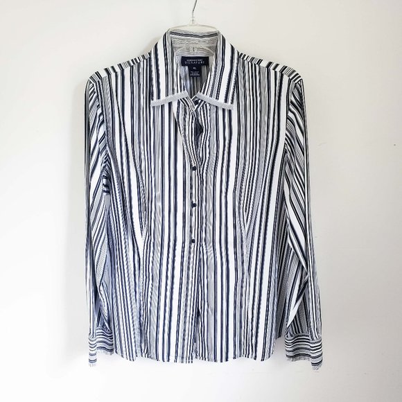 Jones New York Signature Women's Black Pin Button Down Shirt Top Blouse - Picture 1 of 13